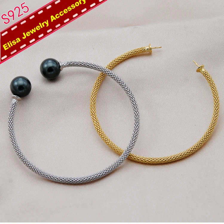 S925 Sterling Silver Double Pearl Beads Bangle Accessory Women DIY Pearl Bangle Settings Silver&Gold Color 3Pcs/Lot