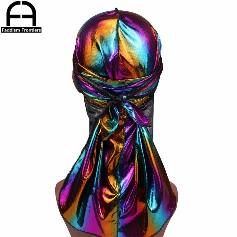 

Men's Colorful Sparkly Durags Turban Bandanas Men Shiny Silky Durag Headwear Headband Hair Cover Accessories Wave Caps Rags Hat