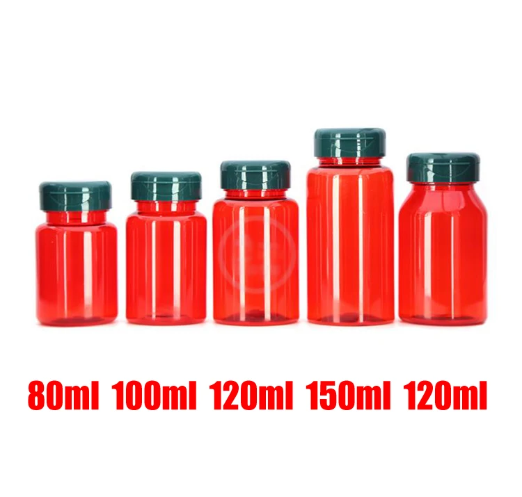 

100pcs PET Flip Bottles,Capsules/Pills/Powder/Vitamin Plastic Bottles with Translucent Red Color -- 80ml/100ml/120ml/150ml