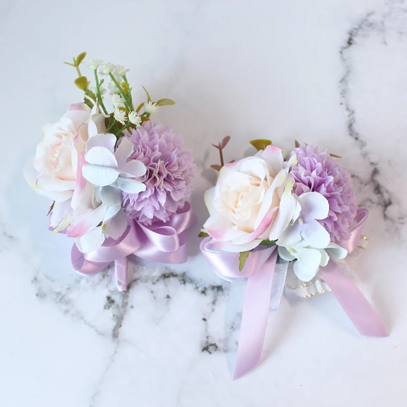 YO CHO – ensemble de Corsage et boutonnière pour marié, broches de mariage, boutonnière de poignet de mariée, Bracelet à fleurs, décor de fête