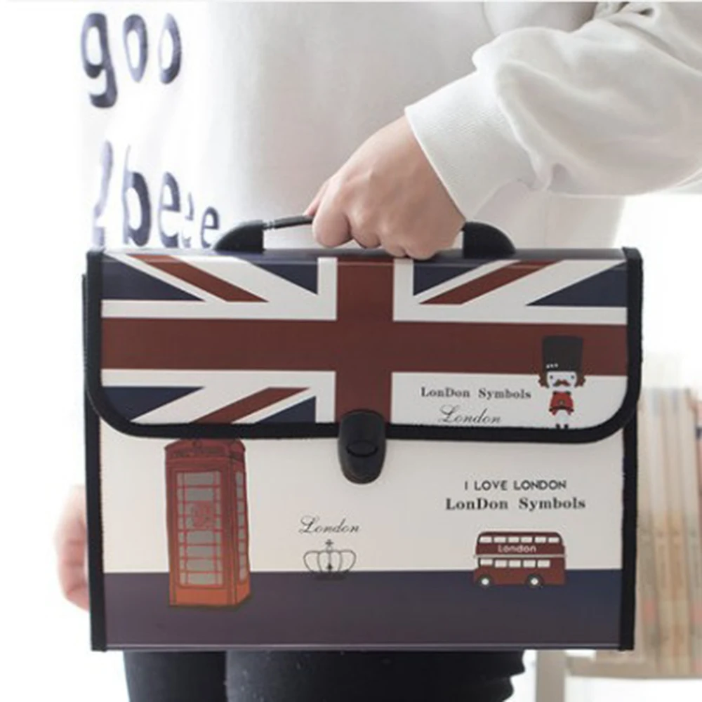 Cute Portable Expandable Accordion 12 Pockets A4 File Folder Expanding Wallet Document Briefcase