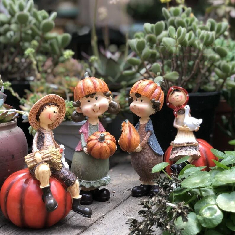 

Pastoral Resin Little Boy Girl Elf Crafts Decoration Outdoor Garden Landscaping Figurines Ornaments Courtyard Furnishings Decor