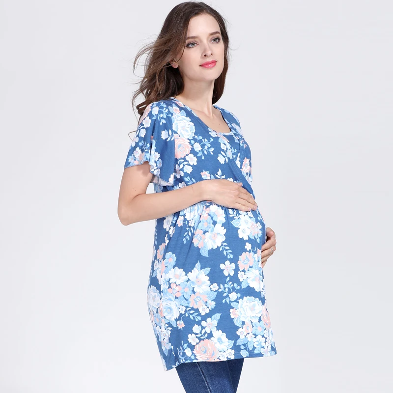 Plus Size Floral Maternity Nursing Top Women Modal Long Breastfeeding T-Shirt Loose Lady Pregnant Shirt Pregnancy Clothes