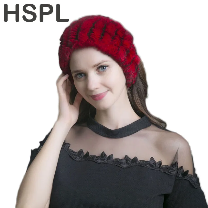 HSPL Head scarf Women Ring Rex Rabbit fur scarf Knitted fur Neckwarmer 2017 Ladies Warm Headbands knitted rabbit fur head warmer