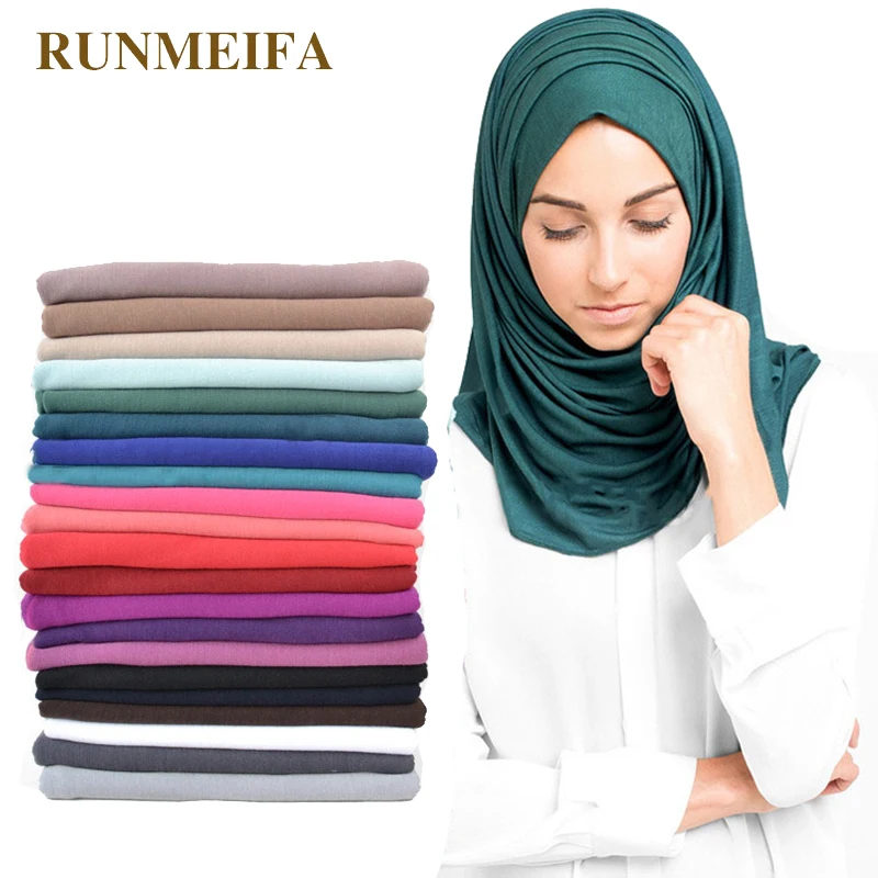 2021 women plain bubble cotton jersey scarf Head hijab wrap solid color headband shawls foulard femme muslim hijabs store