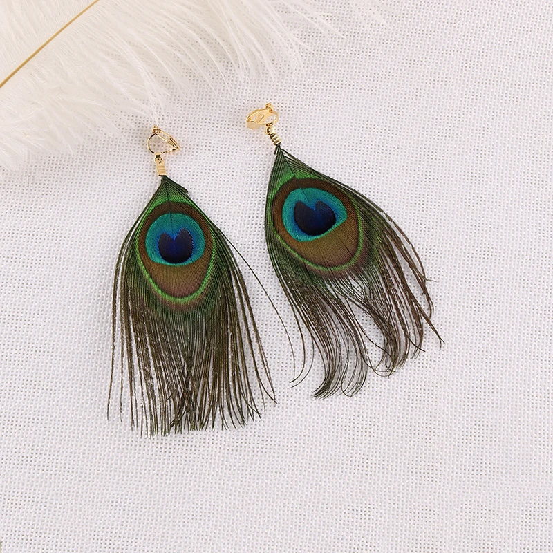 Fashion Lithe Long Real Feather Earrings Without Piercing Clip On Earrings for Women Earring Wholesale Jewelry 2018 Bijoux