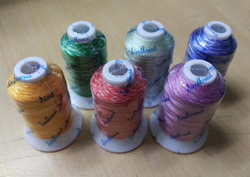 Variegated embroidery machine thread 6 assorted colors, 100% viscose rayon embroidery thread for Brother Singer Janome Pfaff