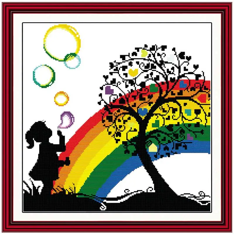 Rainbow Bubble Boy Girl Patterns Counted Cross Stitch Set DIY 11CT 14CT 16CT Stamped DMC Cross-stitch Kit Embroidery Needlework