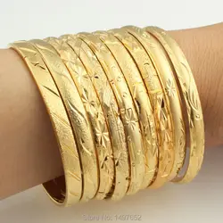 Wholesale Dubai Gold Bangles For Women Men18k Gold Color Wide 6MM Bracelets African/European/Ethiopia Jewelry Bangles