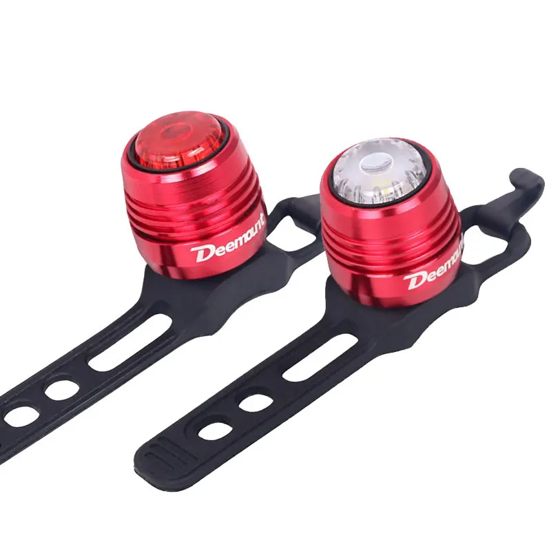 Deemount Bicycle Rear Light Carat Type Bike Warning Lamp USB Charge Red White Light Color Safety Headlight Tail 9 hours