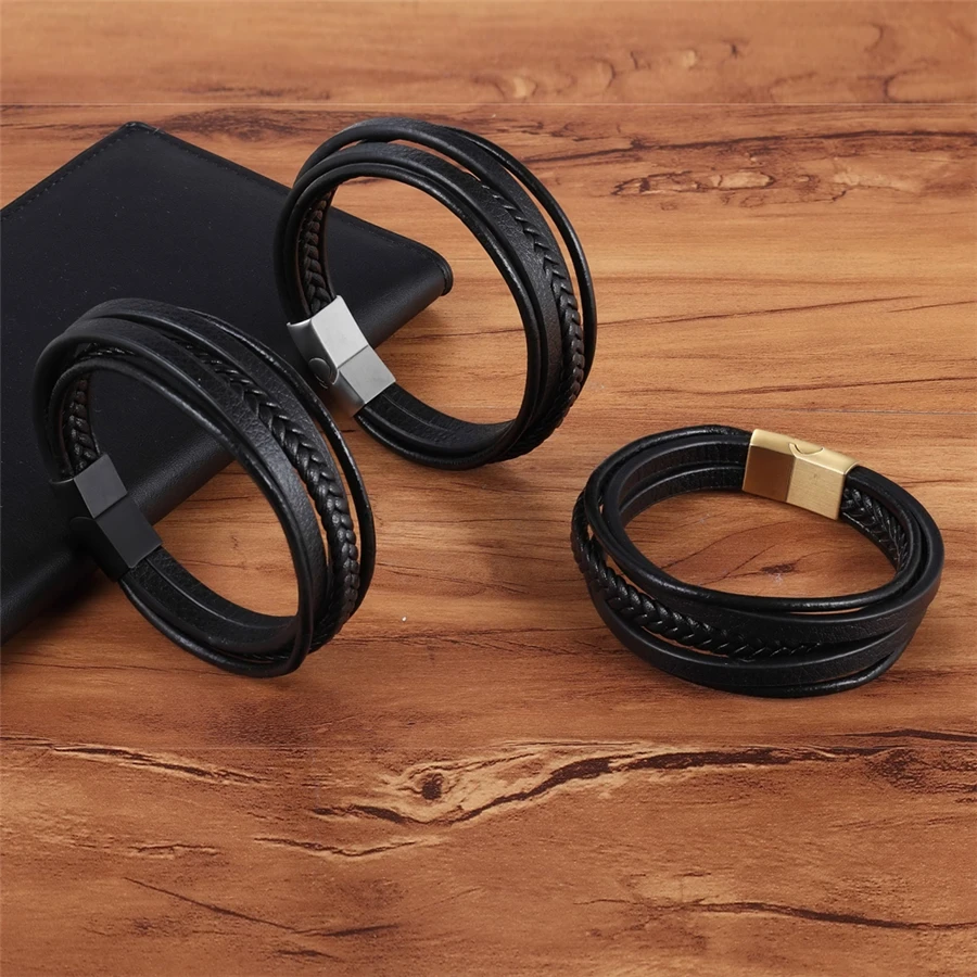 XQNI-새로운 디자인 멀티 레이어 수제 꼰 정품 가죽 팔찌 & 팔찌, 남성용 손 보석 생일 선물, 2021