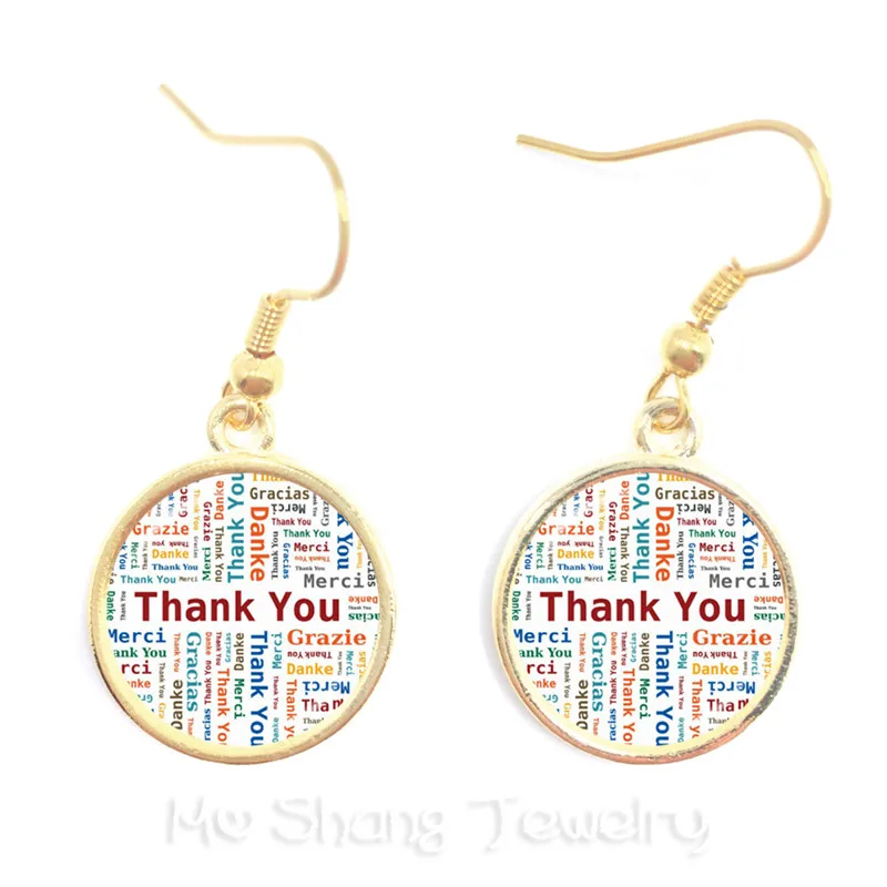 Classic Thank You Teacher Earrings Red Heart Pattern Glass Drop Earrings Metal Merci Maitresse Women Men Kids Creative Gifts