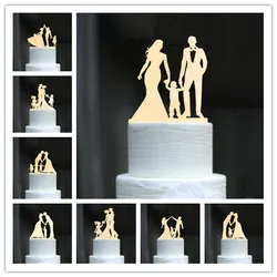 Family Style Rustic Wood Wedding Cake Topper Bride and Groom Cake Toppers with Kids Boy or Girl Cake Decorating Baby Shower