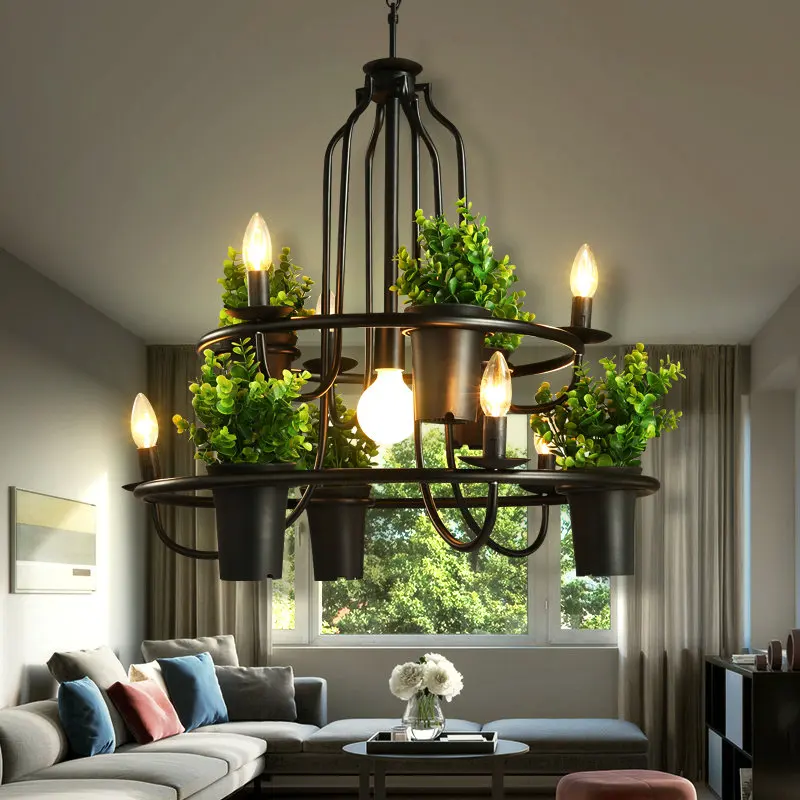 Vintage lamp Plant Flowerpot 4/7 Head Iron Pendant Lamp Art E14 Light Creative Restaurant Cafe Bar Personalized Pendant Lamp
