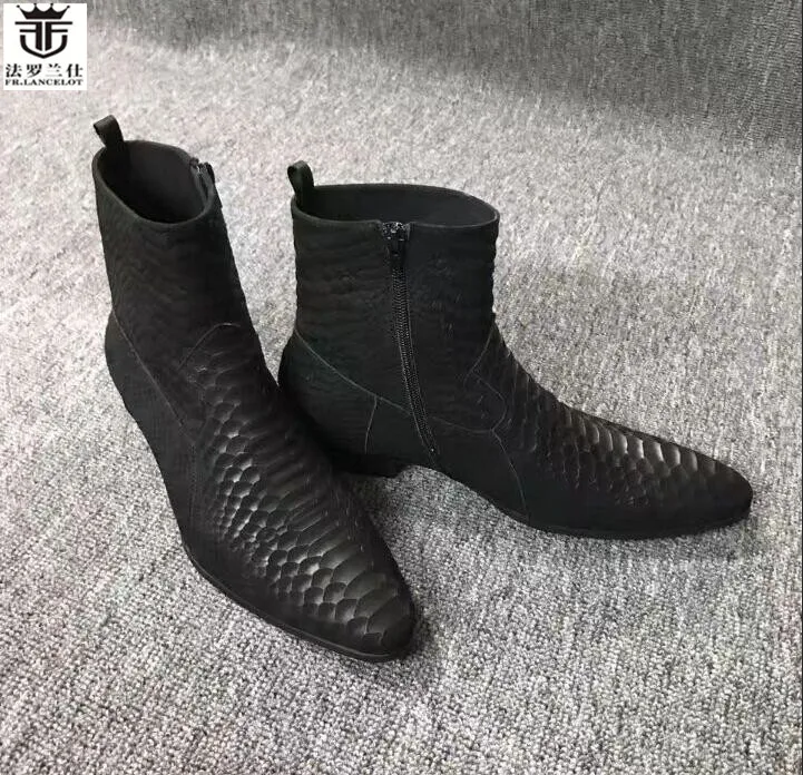 Luxury Brand Shoes Men Designer Ankle Boots Genuine Leather Brand Men Winter Boots Zip Chelsea Boots Black