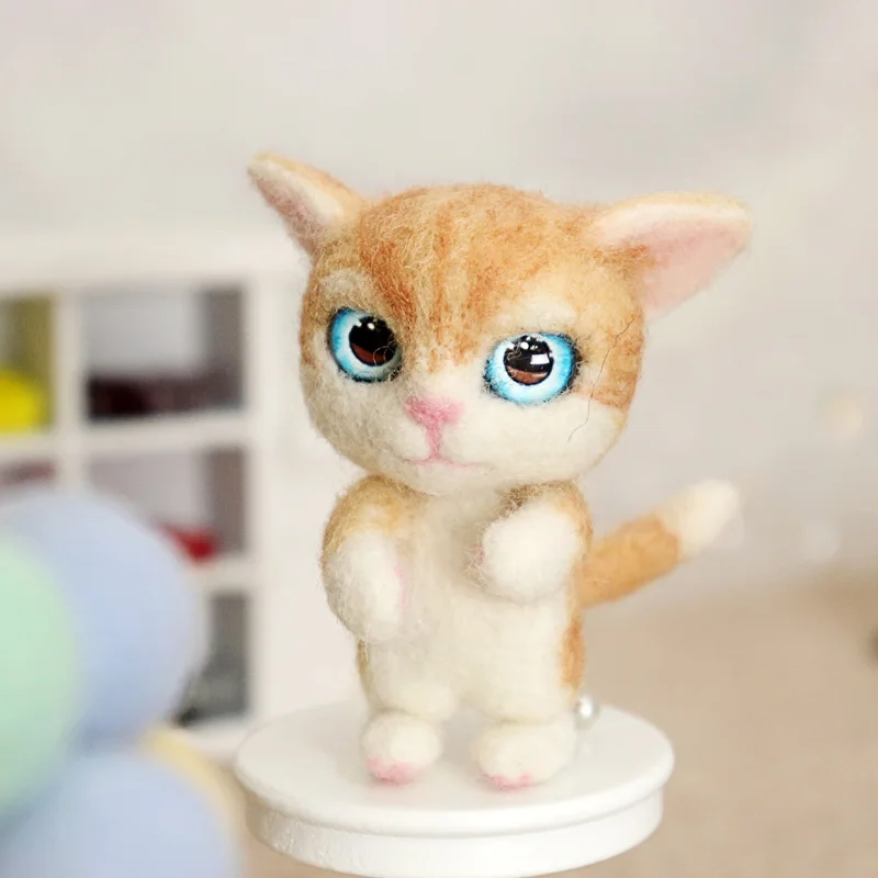 Non-Finished Felt kit Lovely Naughty Cat Wool Needle Felting DIY Handcarft Decoration For Home Wedding Women Girls Birthday Gift