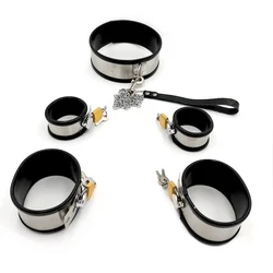 Black handcuffs ankle collar three pieces stainless steel silicone rubber black size customizable