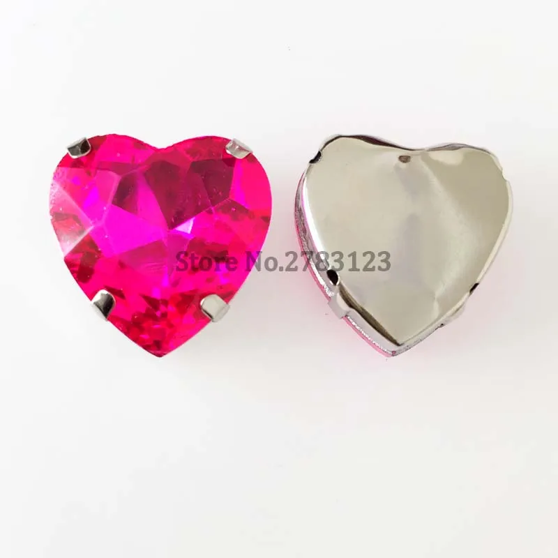 Free shipping! Heart shape rose red color Glass Crystal loose rhinestones,sew on stone for diy Clothing accessories