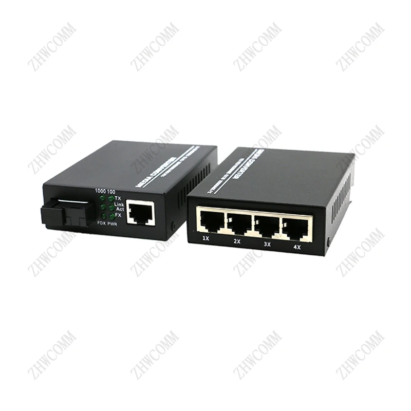 1pair optical fiber transceiver HTB-3100+ 4 ports RJ45 ethernet swltch converter 1000Mbps Single fiber optic Receiver