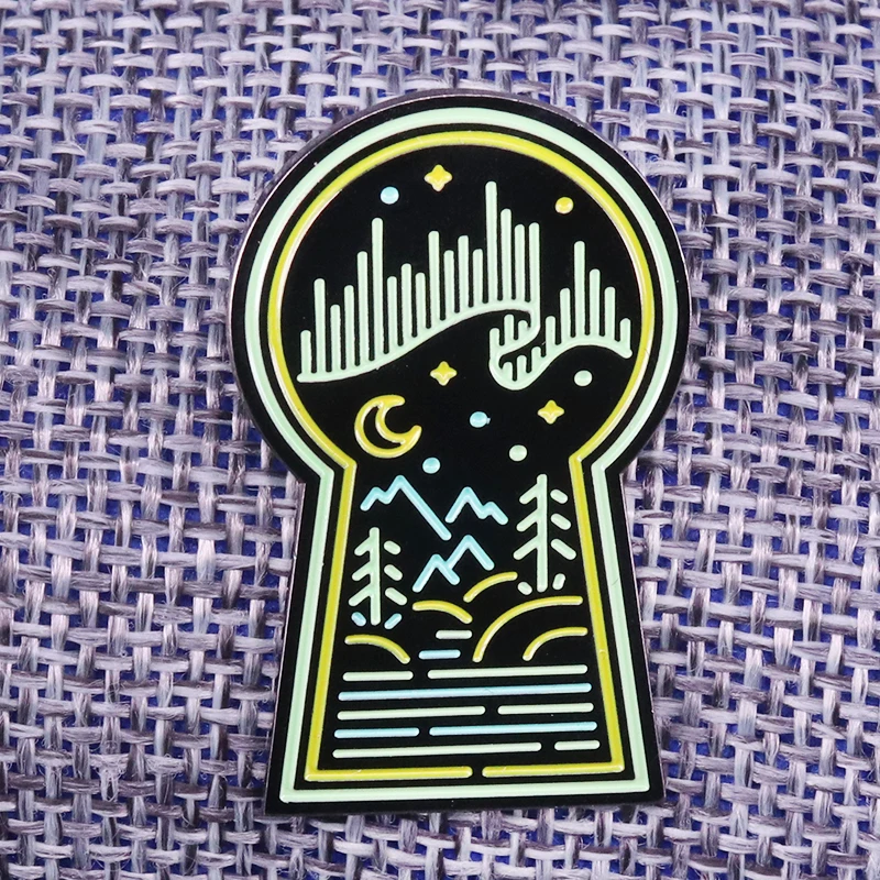 Night Sky Moon Starry Sky Stars Milky Way Pin Starlit Mountains Badge