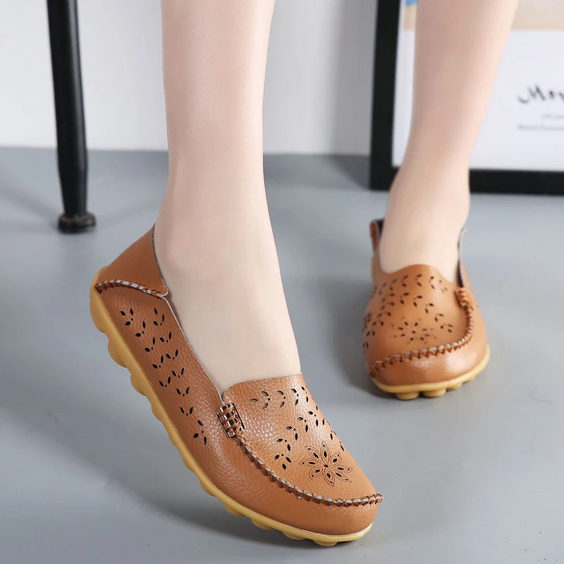 BeckyWalk 2025 New Spring Summer Women Flats Breathable Genuine Leather Women Shoes Soft Sole Loafer Casual Shoes Woman WSH2672