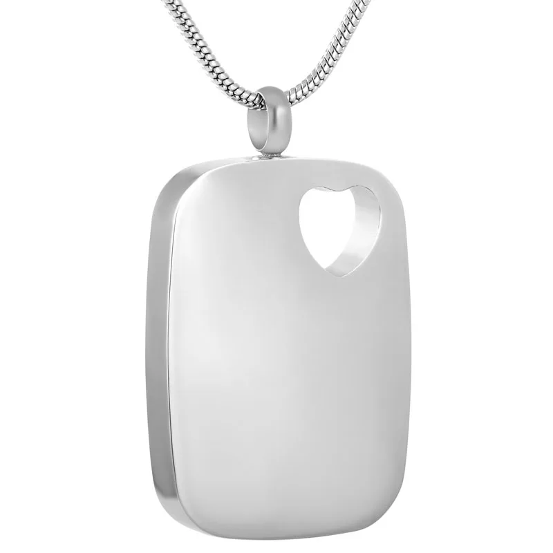 

IJD9157 Cut Out Heart With Rectange Stainless Steel Memorial Urn Jewelry Engravable Blank Dog Tag Cremation Ash Pendant Necklace