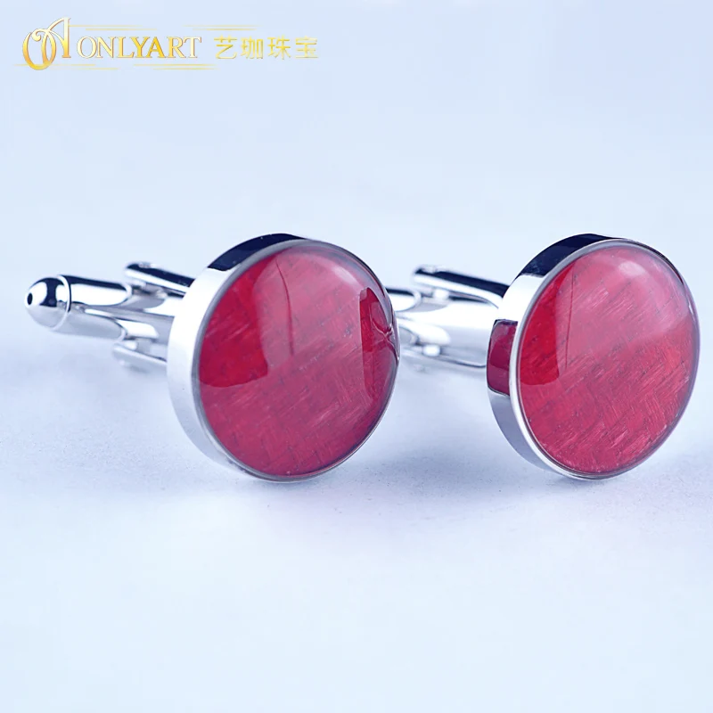 Red Carbon Fiber Cufflinks Round Shirt's Cuff Link For Men Silver Plated Cufflink New Design For Costume OnlyArt Jewelry