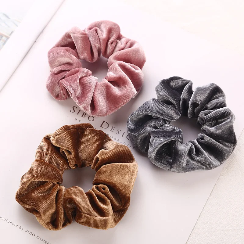 1PC Women Elegant Velvet Solid Elastic Hair Bands Ponytail Holder Scrunchies Tie Hair Rubber Band Headband Lady Hair Accessories