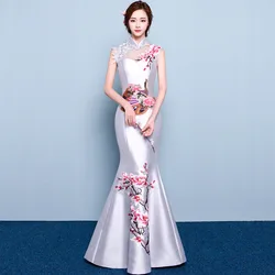 Fashion Wedding Party Cheongsam Oriental Evening Dress Chinese Style Women Elegant Qipao Sexy Long Robe Retro Vestido S-3XL