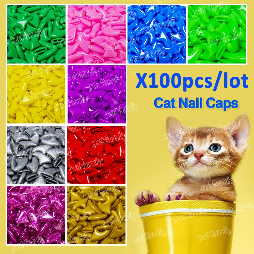 100pcs /lot Cat nail Caps soft cat paw Control Pets Silicon Nail Protector free glue and applicator