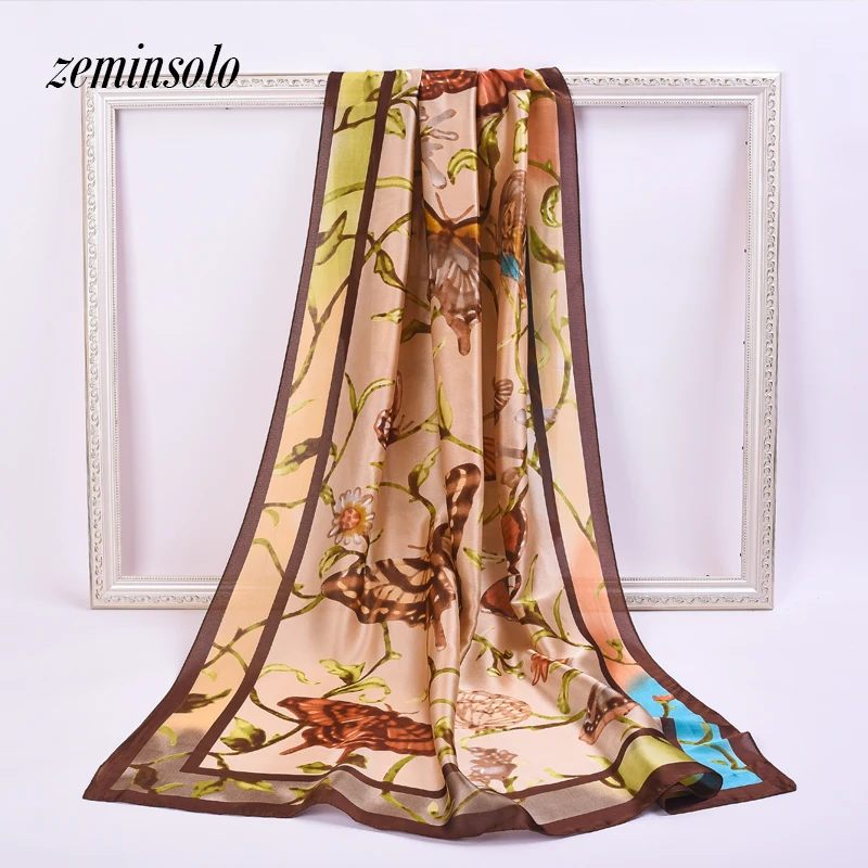 

Fashion Silk Scarf Women Scarves Bandana Printed Floral Lemon 100% Natural Soft Silk Wraps Shawls Scarves 180*90cm Satin Hijab