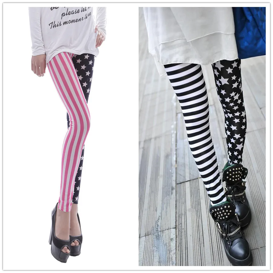 Woman Jeggings Elastic Stripe Star Print Leggings Fashion Cropped Trousers Woman leggins Pencil Pants L1071