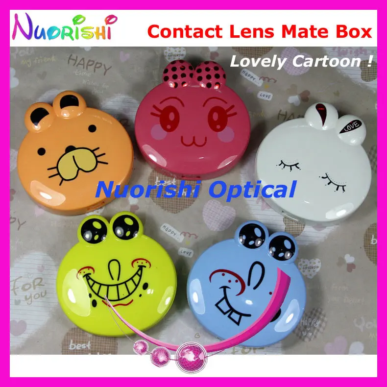 Free Shipping 10pcs Lovely Cartoon  design Contact Lens Box with Mirror C516 contact lens mate box