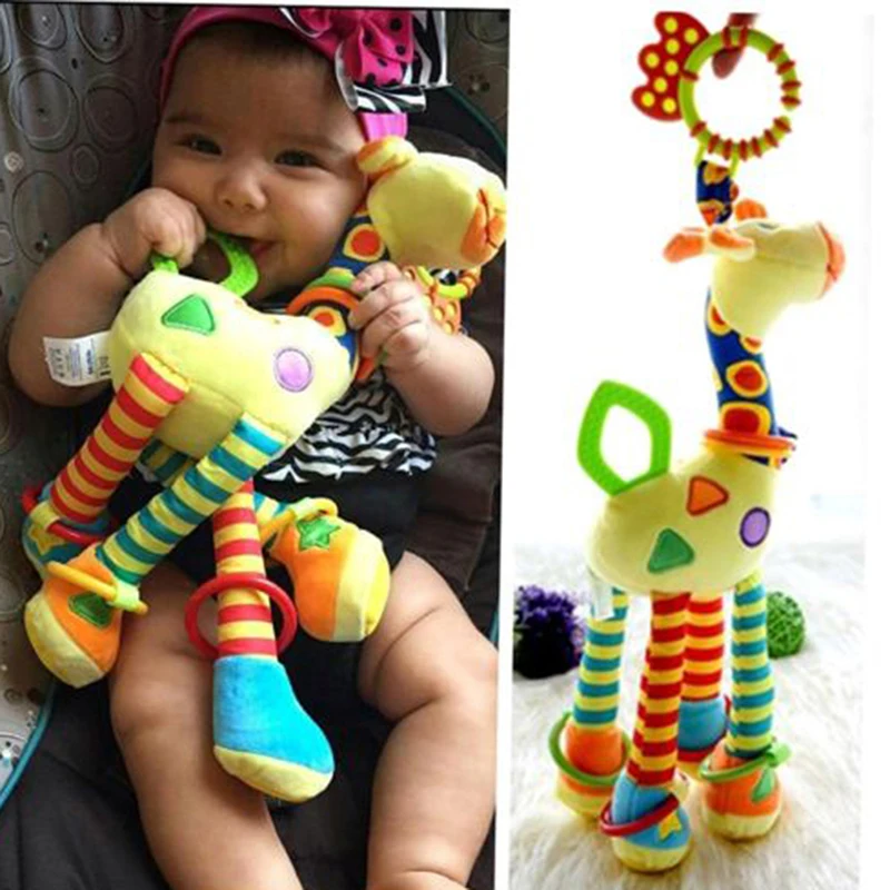 New Arrival Soft Giraffe Animal Handbells Rattles Plush Infant Baby Development Handle Toys Hot Selling WIth Teether Baby Toy