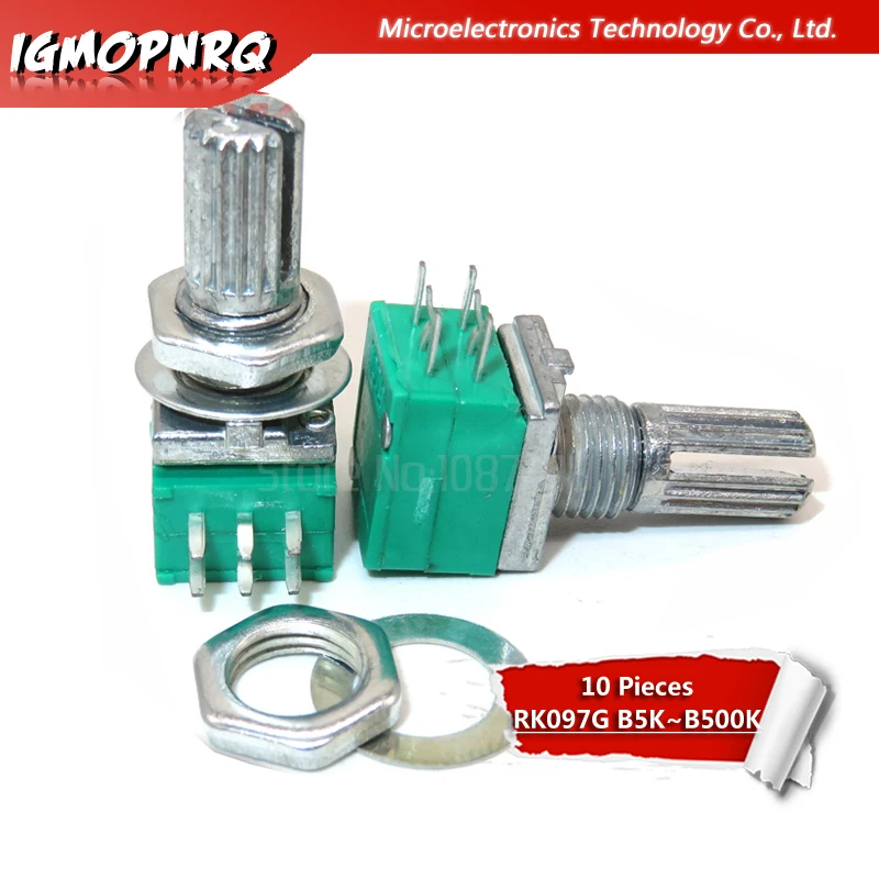 

10pcs 6PIN RK097G B5K B10K B20K B50K B100K duplex potentiometer audio amplifier potentiometer 15mm handle 5K 10K 20K 50K 100K