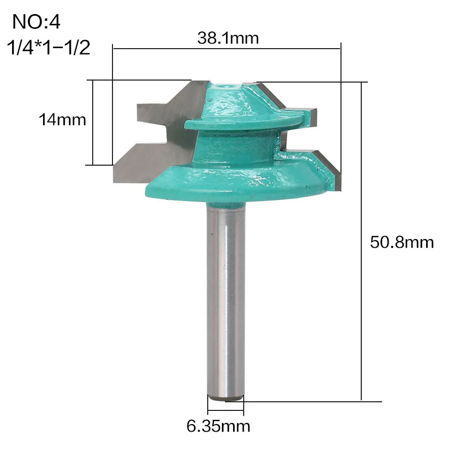 1PC Small Lock Miter Router Bit Anti-kickback 45 Degree 8mm 1/4 Inch Shank Tenon Cutter for WoodworkingTools