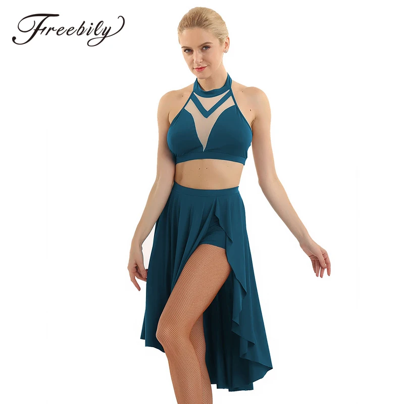 Frauen ballett Kleid trikot Asymmetrische Zeitgenössische Lyrical Dance Kleid Sleeveless Backless Crop Top mit Gebaut In Shorts Rock