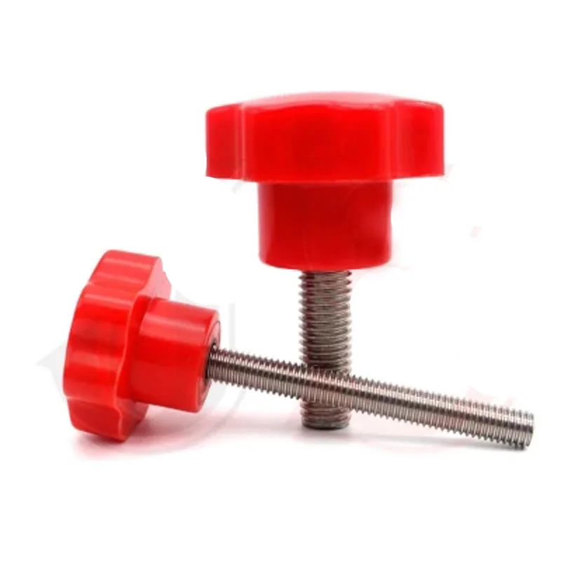 2Pcs M6 Red Seven stars corners Plum blossom Torx T&TX Plastic head Hand screw stainless steel handle rotate bolt 10mm-50mm L