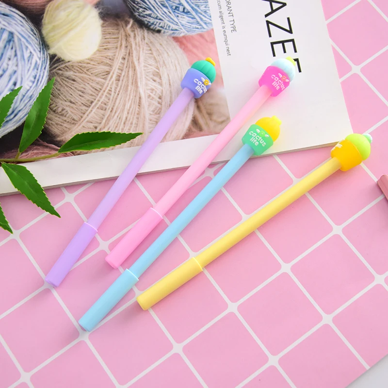 4pcs Color Cactus gel pen Potting plant 0.5mm ballpoint pens Black ink refill Stationery Office School supplies Canetas  F919