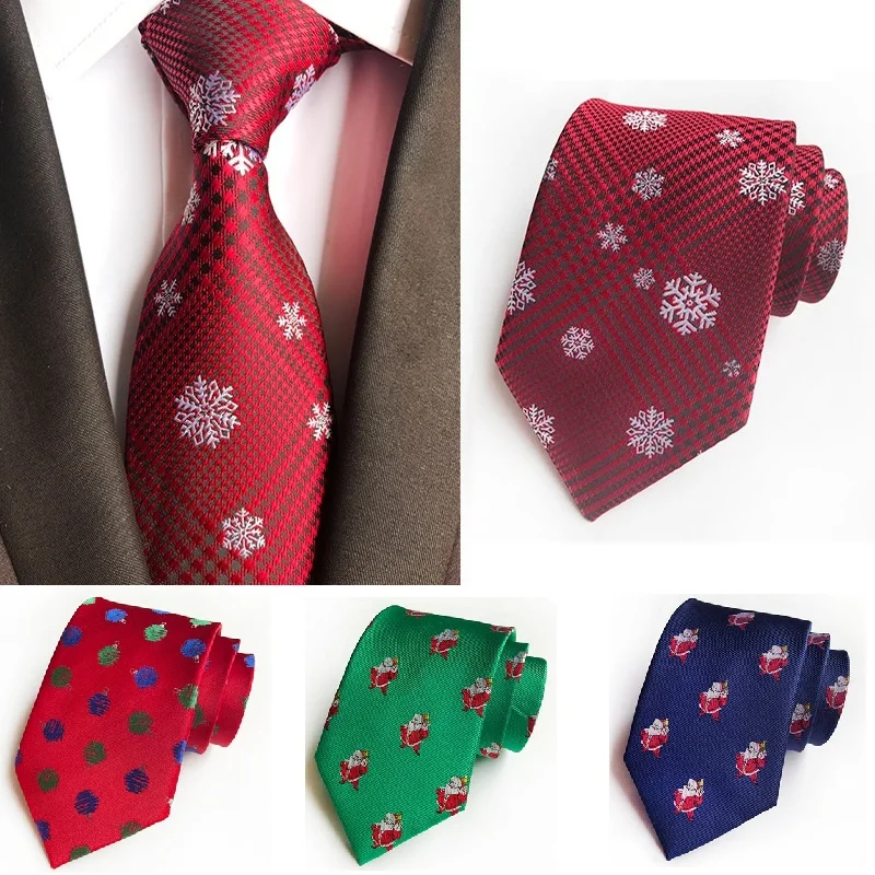 HOOYI Men Christmas Tie Snow Gift Necktie Santa Claus Silk Neck Ties for Party Red 8cm