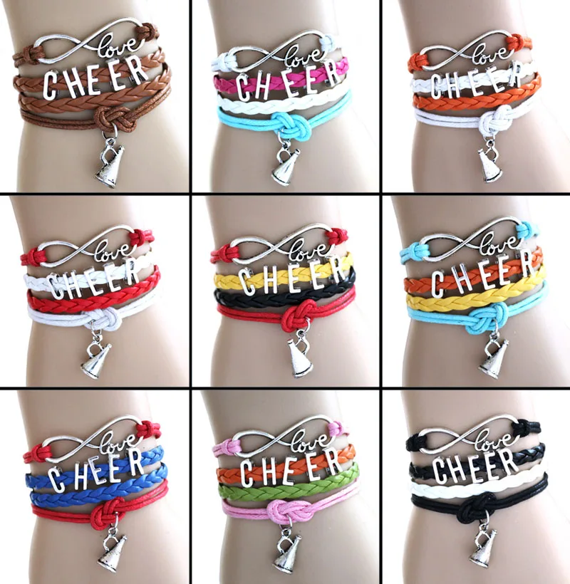 HOT Infinity Bracelet Love Cheer Jumping notes words Megaphone Wrap Bracelet Cheer Team Cheerleader Cheering Bracelet