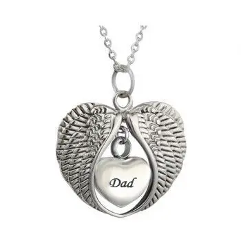 

JJ002 Double Wing Wrapped Heart Urn Charm - Free Engraving Cremation Jewelry Ashes Holder Keepsake Memorial Necklace For Human