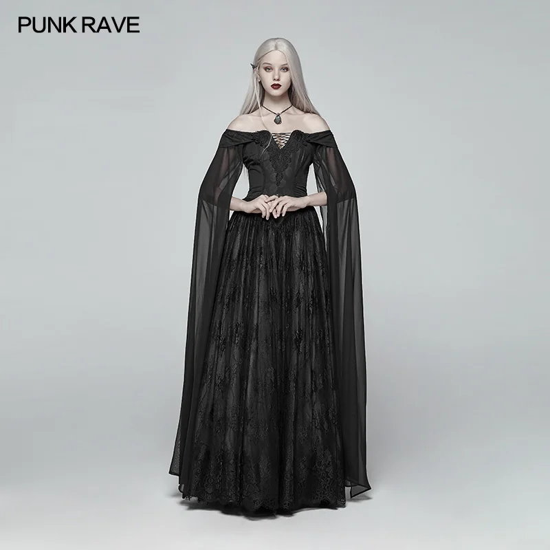 Punk Rave Gothic Pinup Max Dress Women Dark cosplay Stage performance clothing WQ383