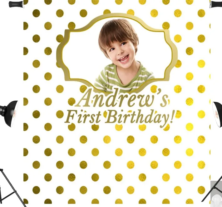 custom Gold Polka Dots Party backdrops High quality Computer print birthday photography studio background