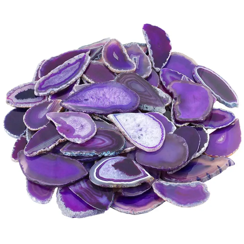 TUMBEELLUWA 1Lot (2Pc) Purple Agate Light Table Slices, Irregular Polished Crystal, Home Decoration Jewelry Making