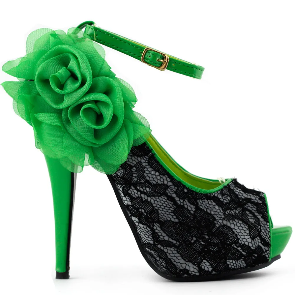 LF30408 Ladies Sexy Peeptoe Ankle Strap Lace Flower High Heel Platform Party Pumps Shoes