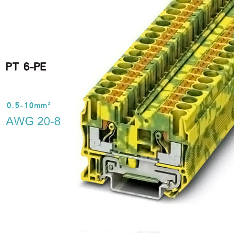 10pcs Type Fast Wiring Arrangement Connector Din Rail Combined Push In Spring Screwless Terminal Block PT-6PE