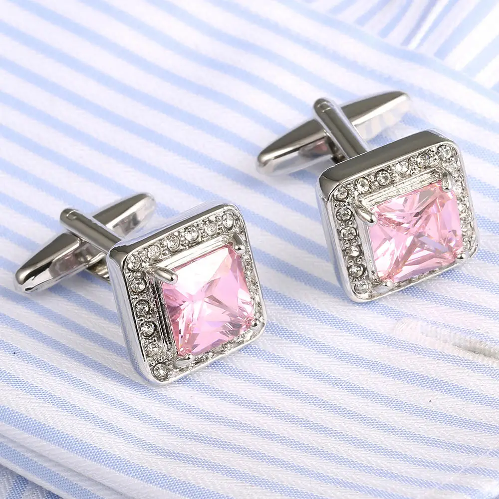 VAGULA New Classic Cufflinks Party Wedding Suit Shirt Gemelos Men Jewelry Button Pink Crystal Cuff links 337