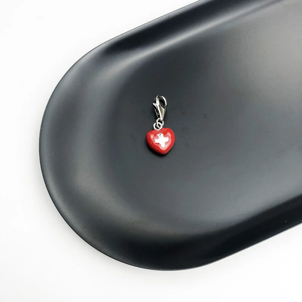 Rotes Kreuz Herz Anhänger Charm für Jungen Mädchen Schmuck Sommer Mode 925 Sterling Silber Geschenk – Detail 4