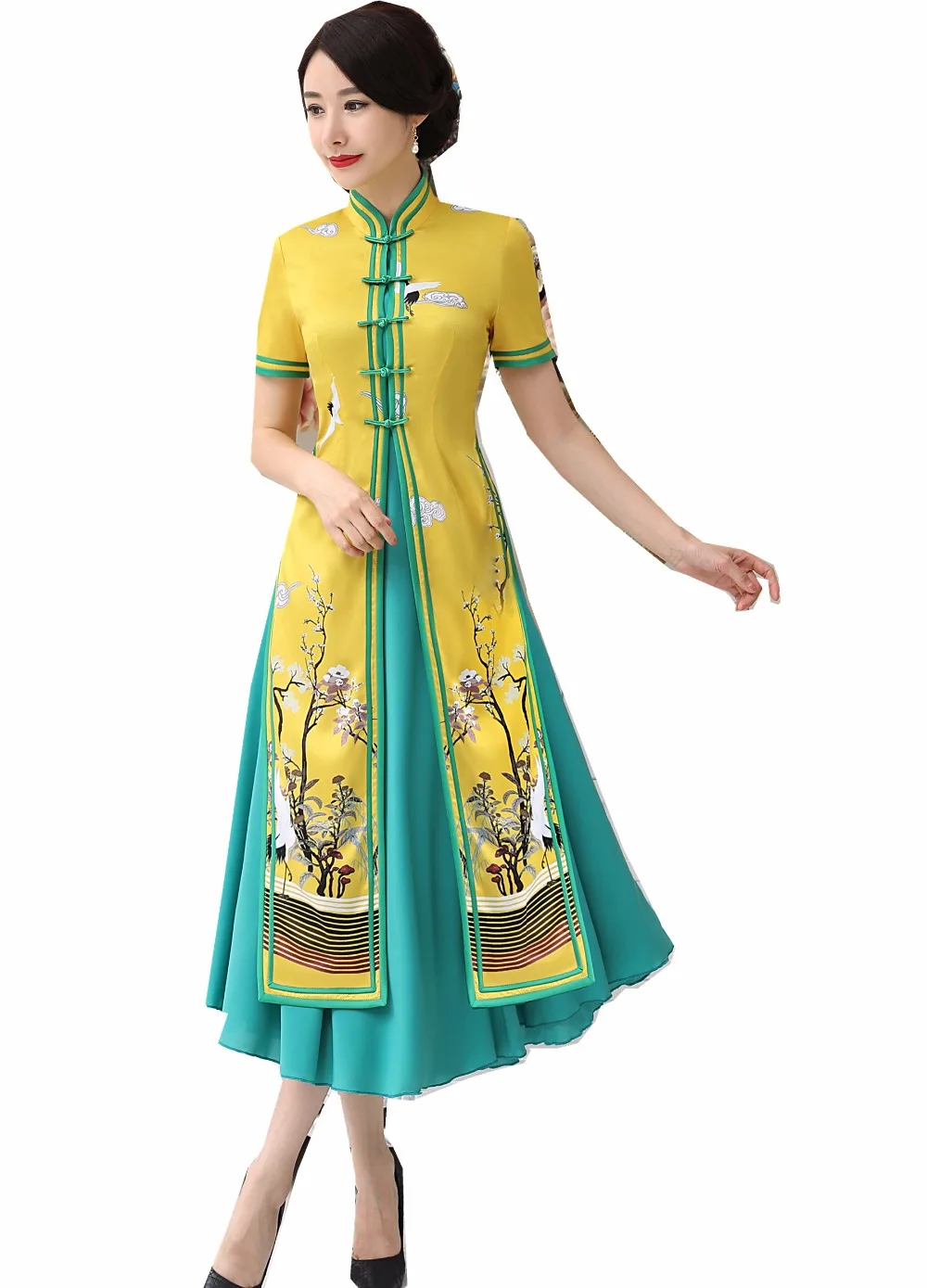 

Shanghai Story Vietnam aodai Chinese traditional Clothing For Woman Qipao long Chinese Oriental dress modern cheongsam ao dai